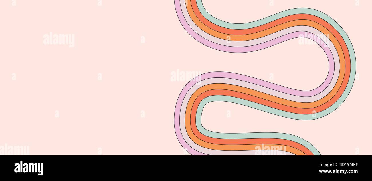 Retro styled wavy multicolored line on light beige background Stock Vector