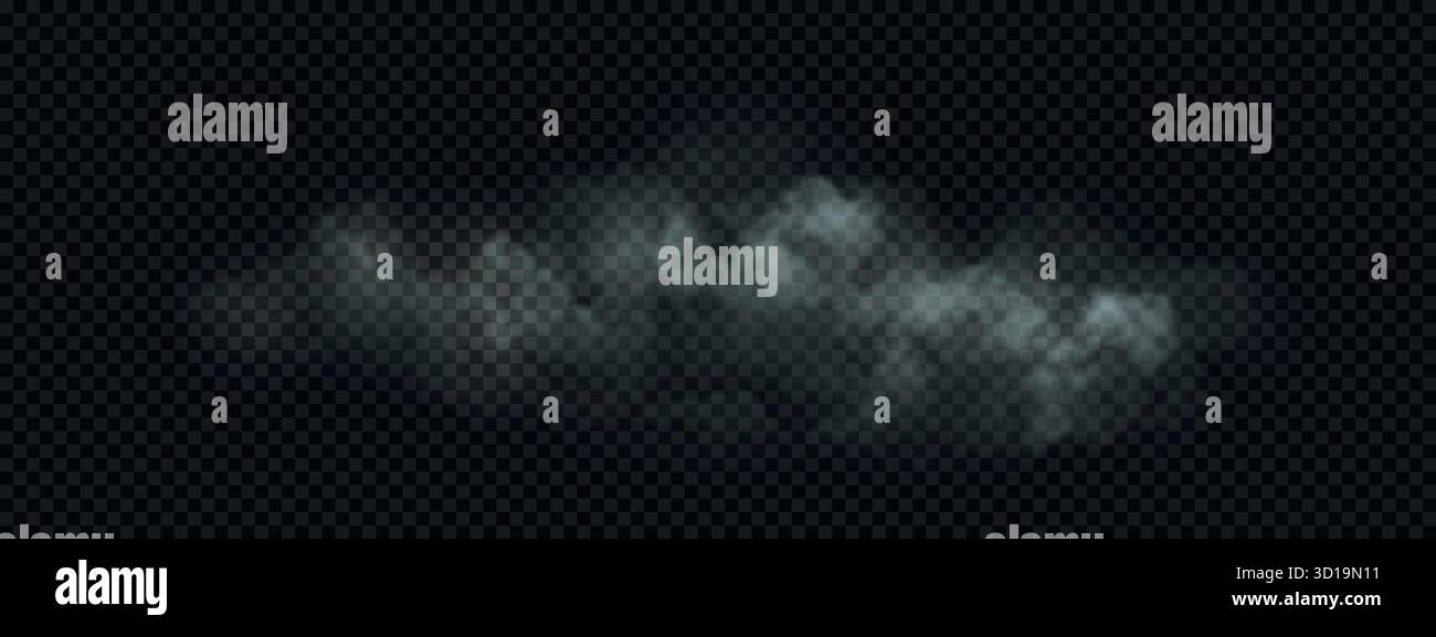 Realistic light blue mist isolated on dark transparent background Stock Vector