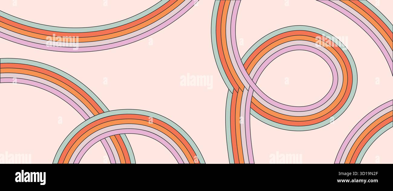 Retro styled multicolored lines on light beige backdrop Stock Vector