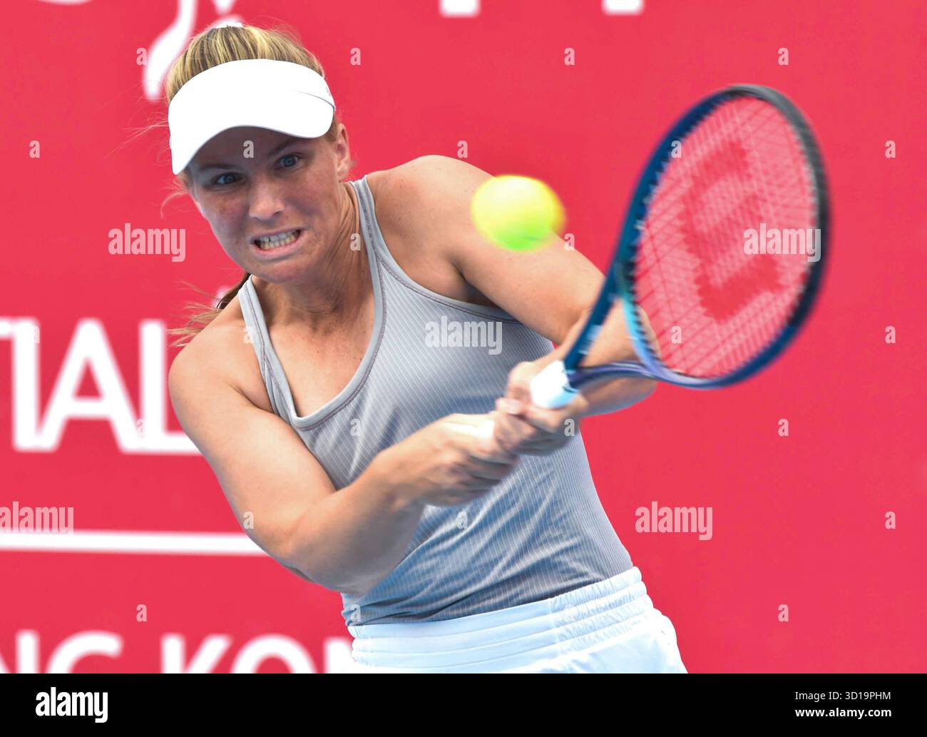 Hong Kong, South China. 27th Oct, 2025. Maddison Inglis hits a return during the women's singles round of 32 match between Wang Yafan of China and Maddison Inglis of Australia at the WTA Hong Kong Open tennis tournament in Hong Kong, South China, Oct. 27, 2025. Credit: Lo Ping Fai/Xinhua/Alamy Live News Stock Photo
