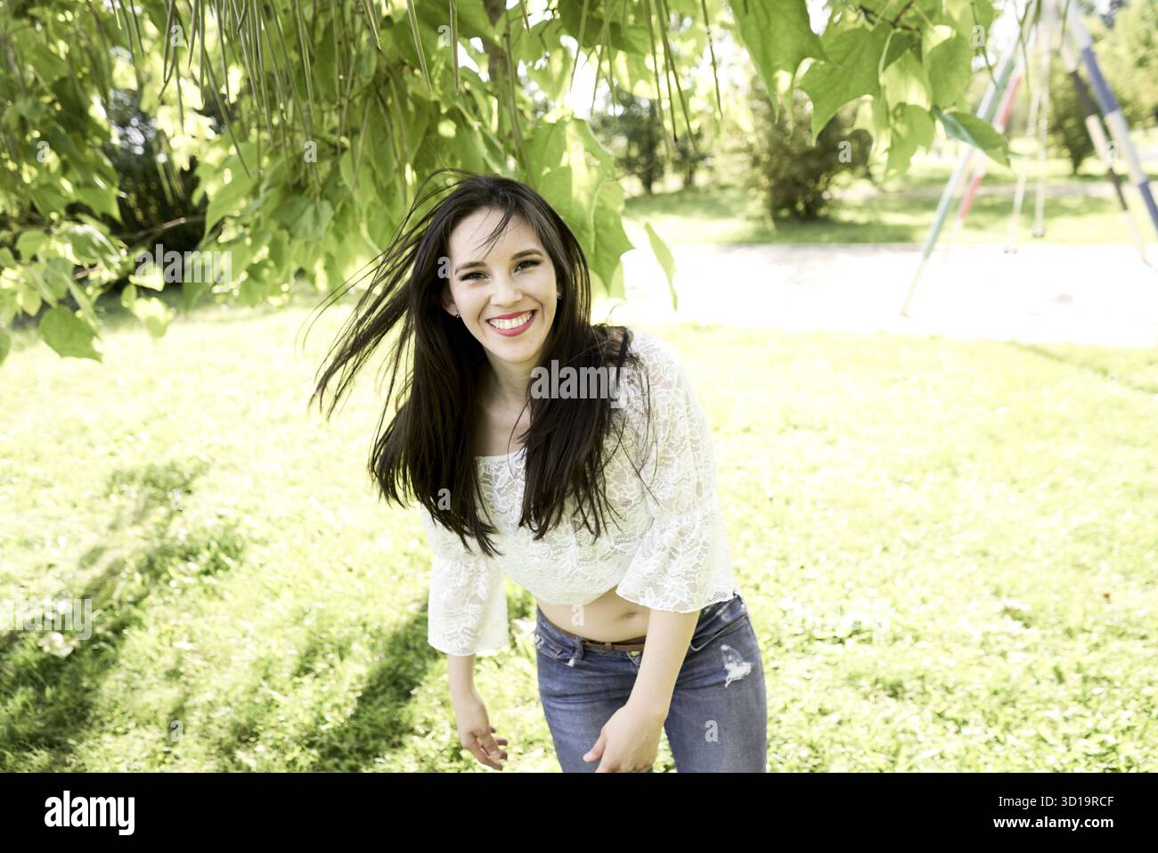 Zestful moment in park Stock Photo