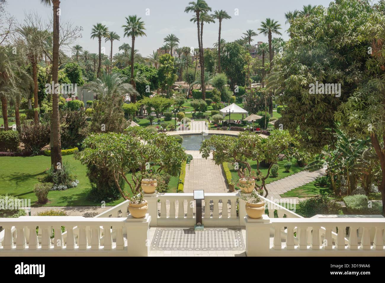 The Winter Palace Hotel Luxor. An elevated view of the back garden from the rear staircase Stock Photo