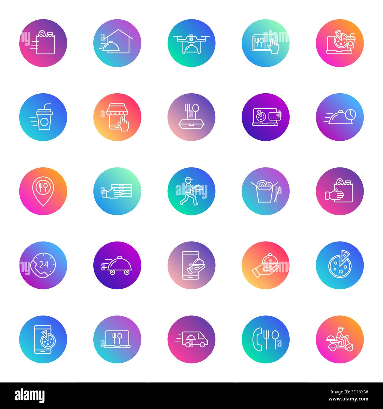 vector icons on color gradient rounds Stock Vector