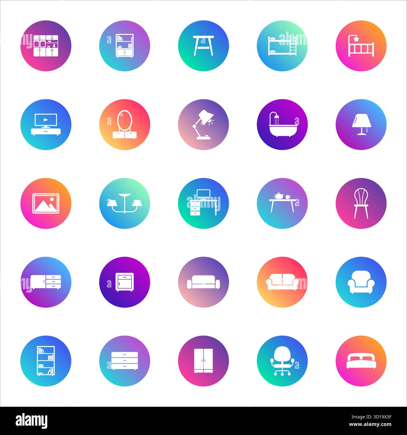 vector icons on color gradient rounds Stock Vector