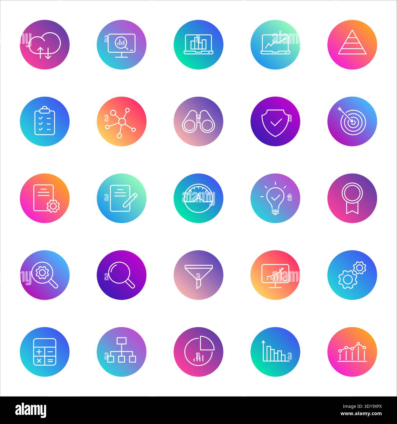 vector icons on color gradient rounds Stock Vector