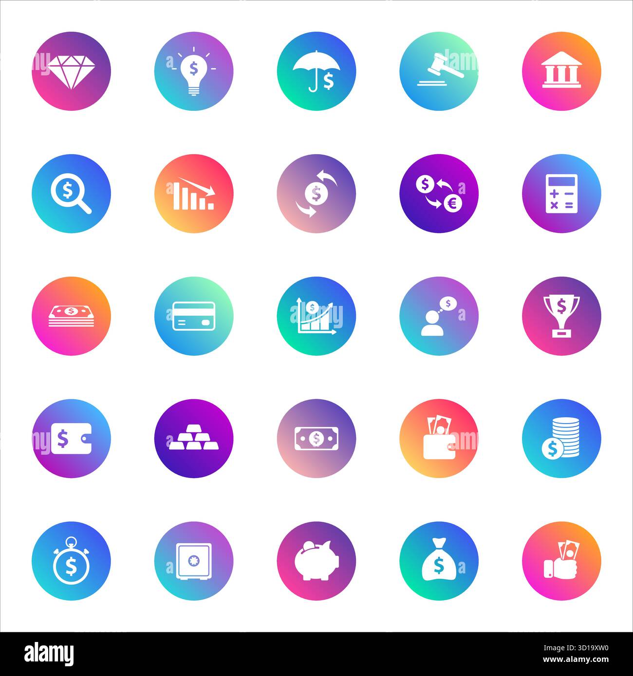 vector icons on color gradient rounds Stock Vector