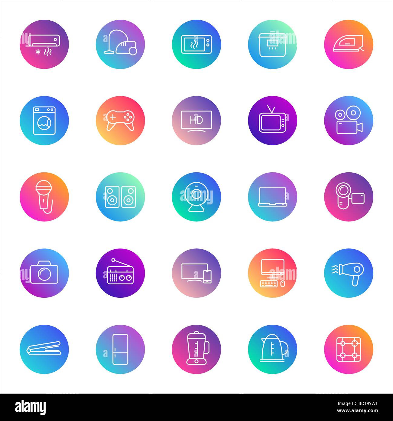 vector icons on color gradient rounds Stock Vector