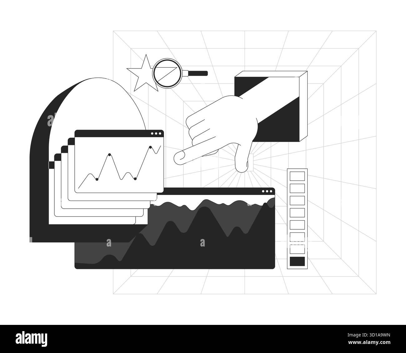 Data analytics line onboarding ui illustration Stock Vector