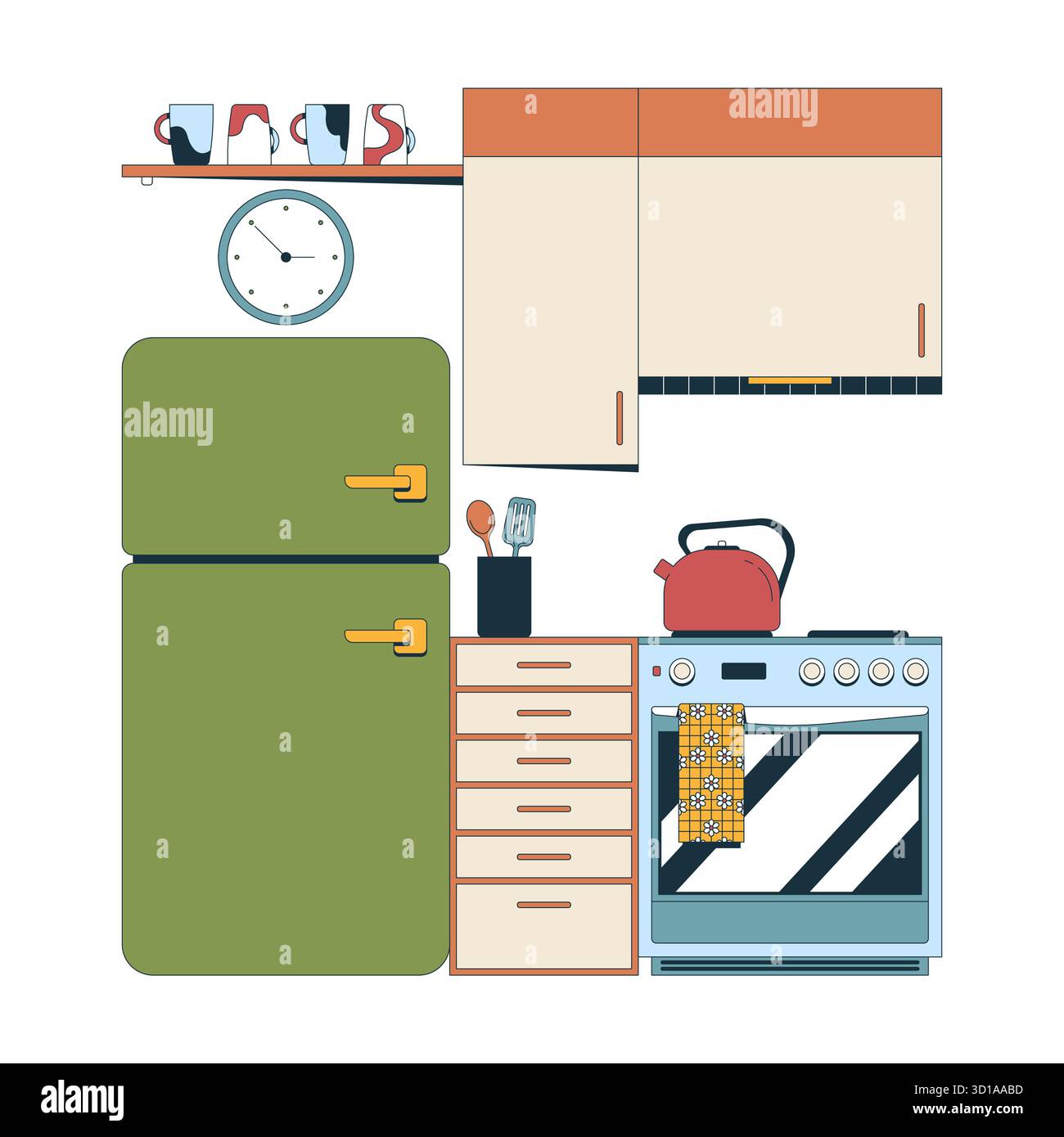 Kitchenette 2D vector illustration Stock Vector