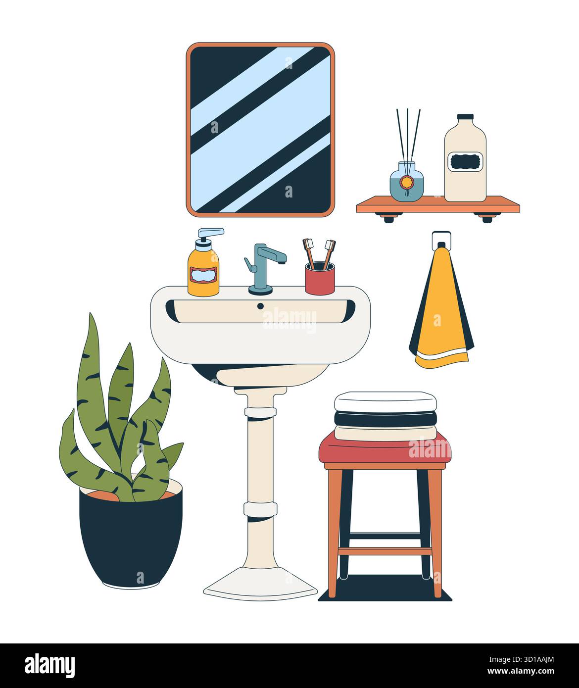 Stylized bathroom sink with toiletries 2D vector illustration Stock ...