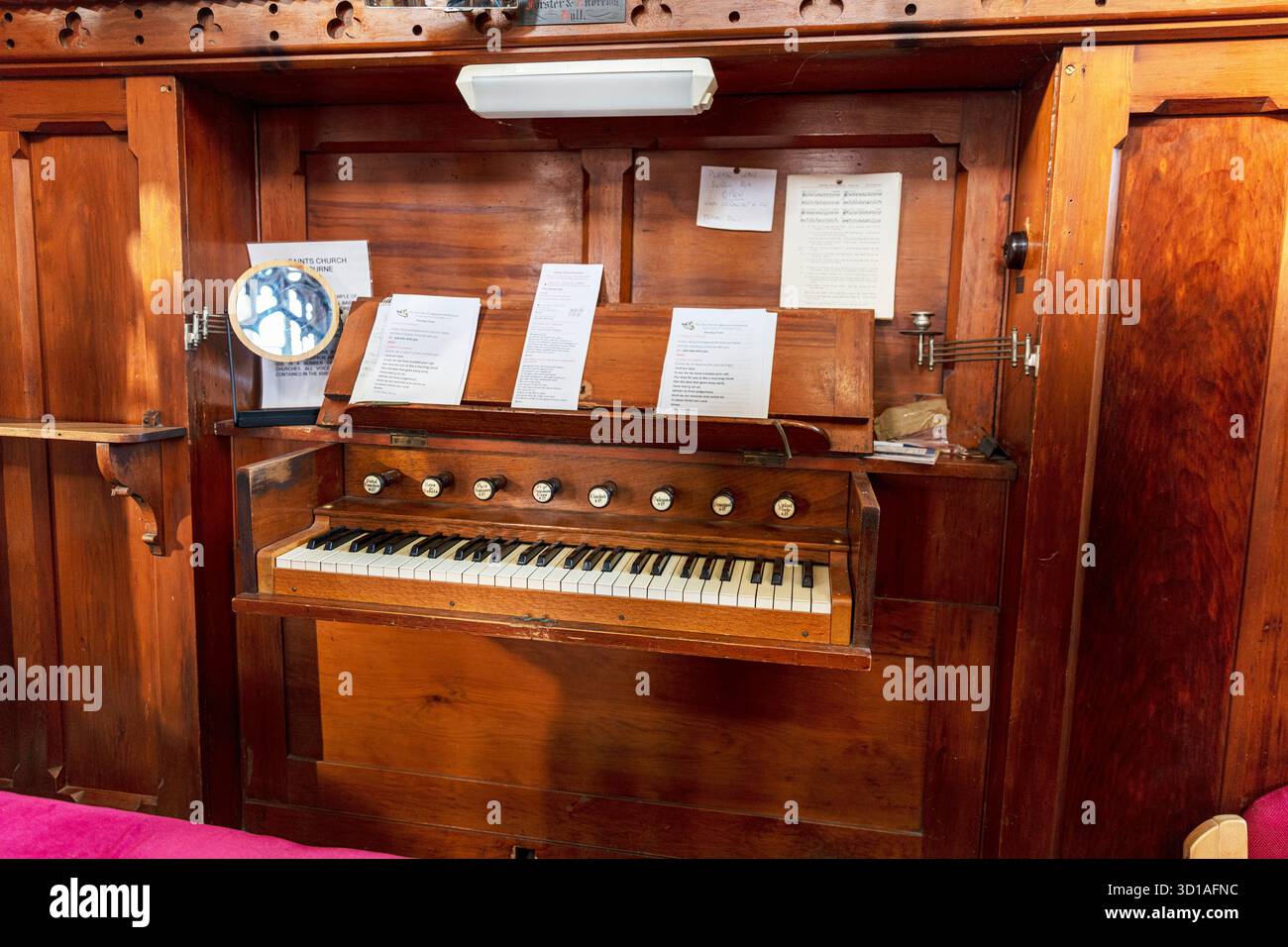All saints church, Legbourne Village church, Lincolnshire, UK, England, church organ, organ, keyboard, pipe organ, church pipe organ, Stock Photo