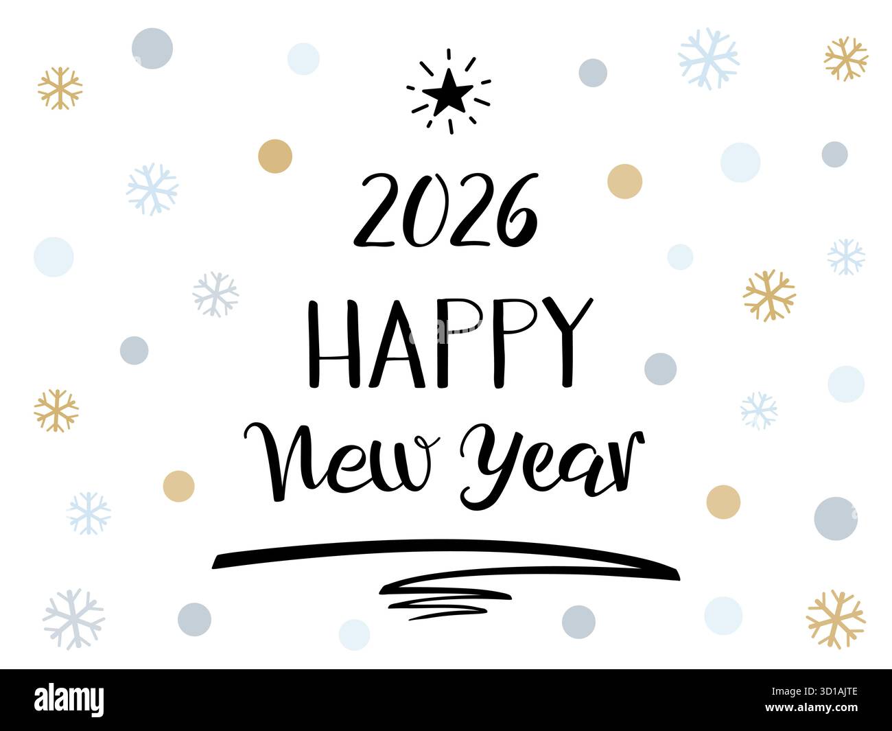 Happy New Year 2026 hand Lettering greeting card with Christmas tree ...