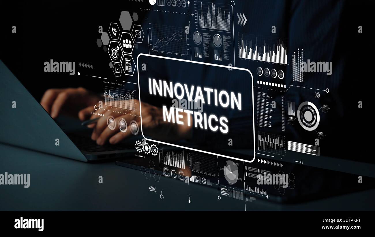 Innovative Metrics Dashboard Displaying Data Analytics and Business Intelligence for Data-Driven Decision Making. Asymptotic smart data analytic. Stock Photo