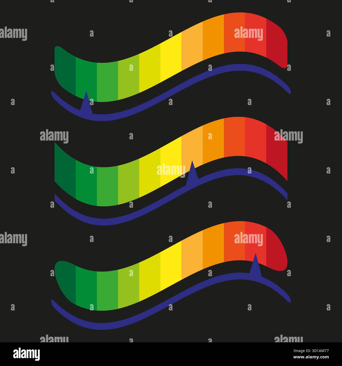 Wavy gradient bars. Rainbow color scale. Measurement Vector symbol. Level indicator set. EPS 10. Stock Vector