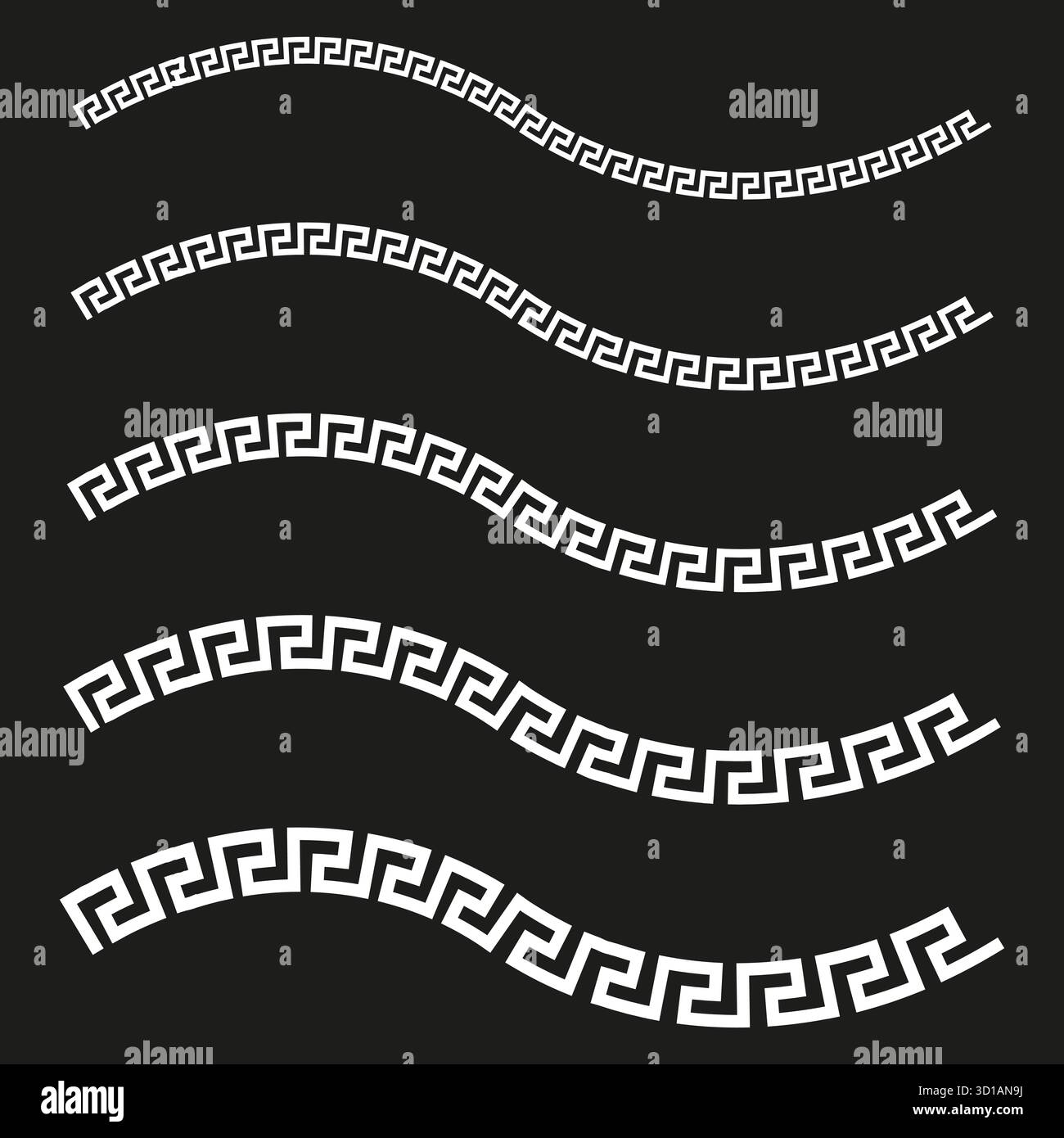 Set border dividers. Silver meander lines. Greek wave ornament. Vector ...