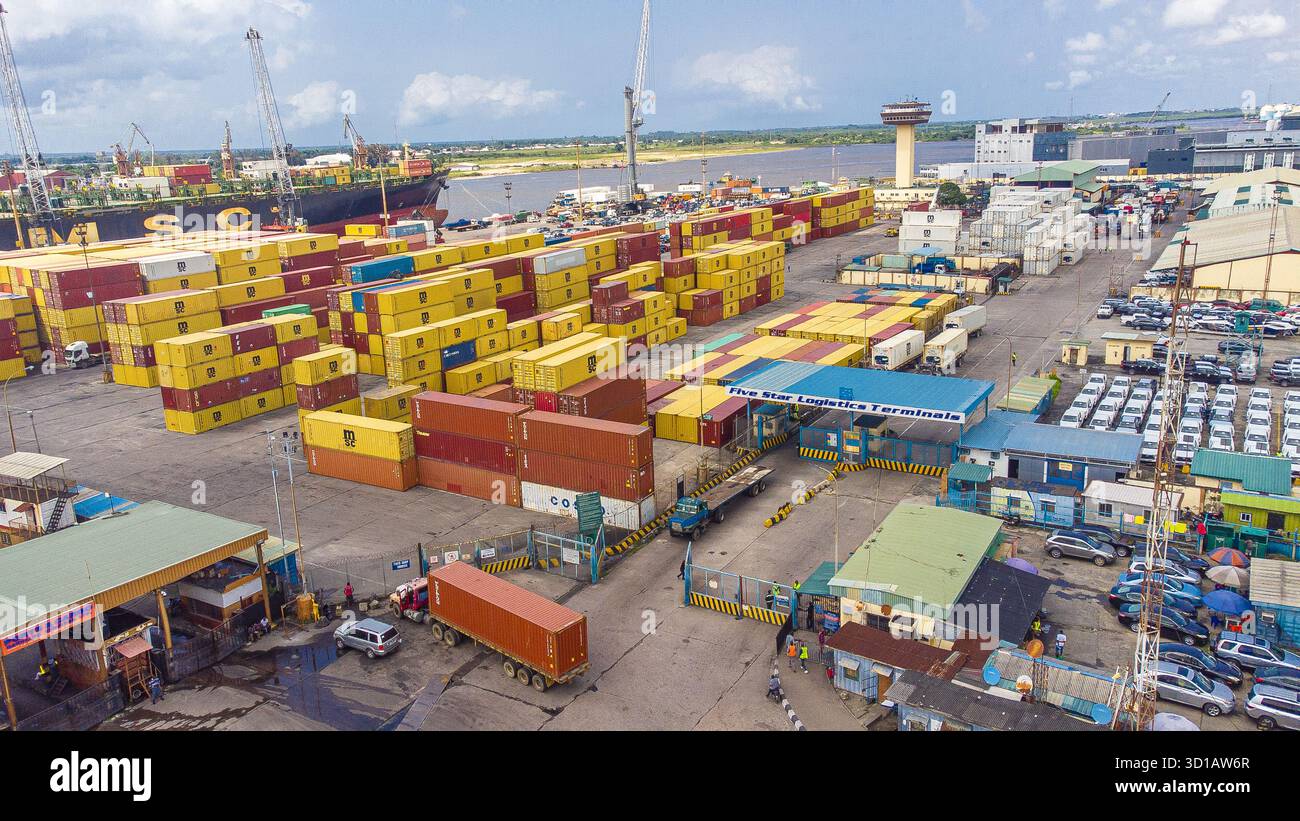 Busy Lagos port with containers