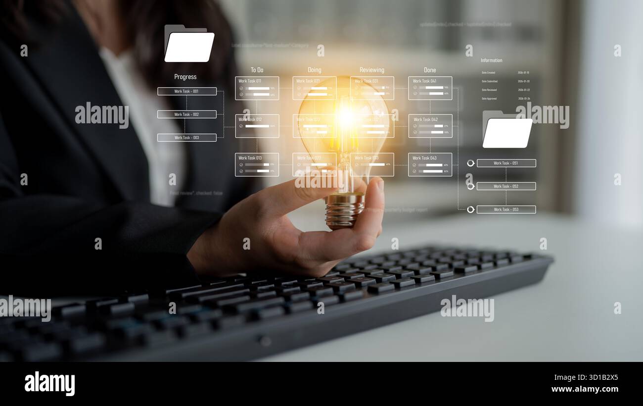 Project management system showing workflow stages, task progress, and ...