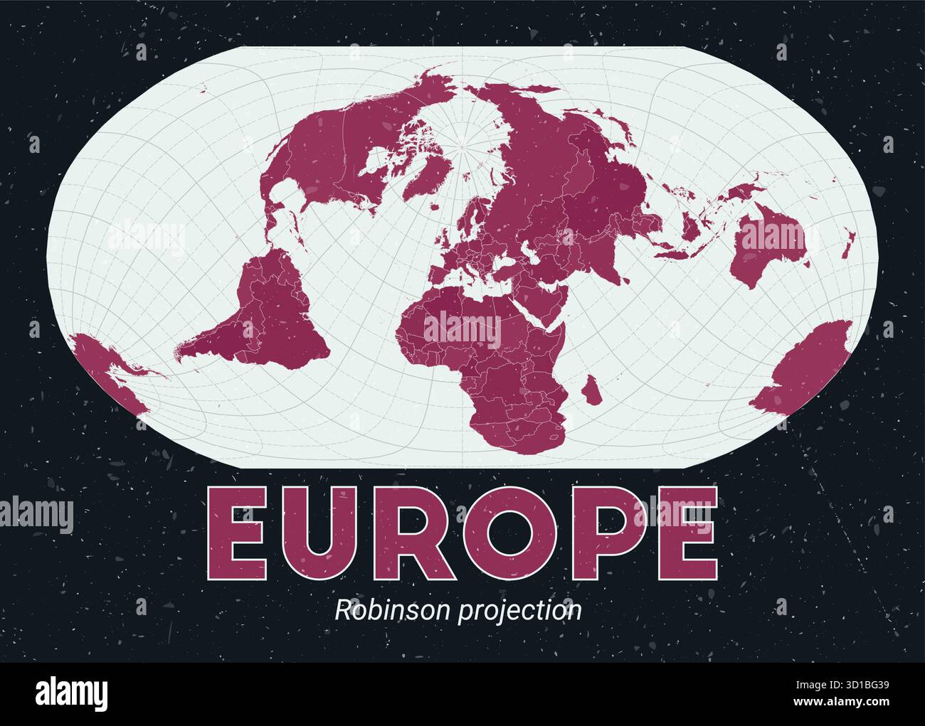 Europe. World map. Robinson projection centered on Europe. Pale Mint ...