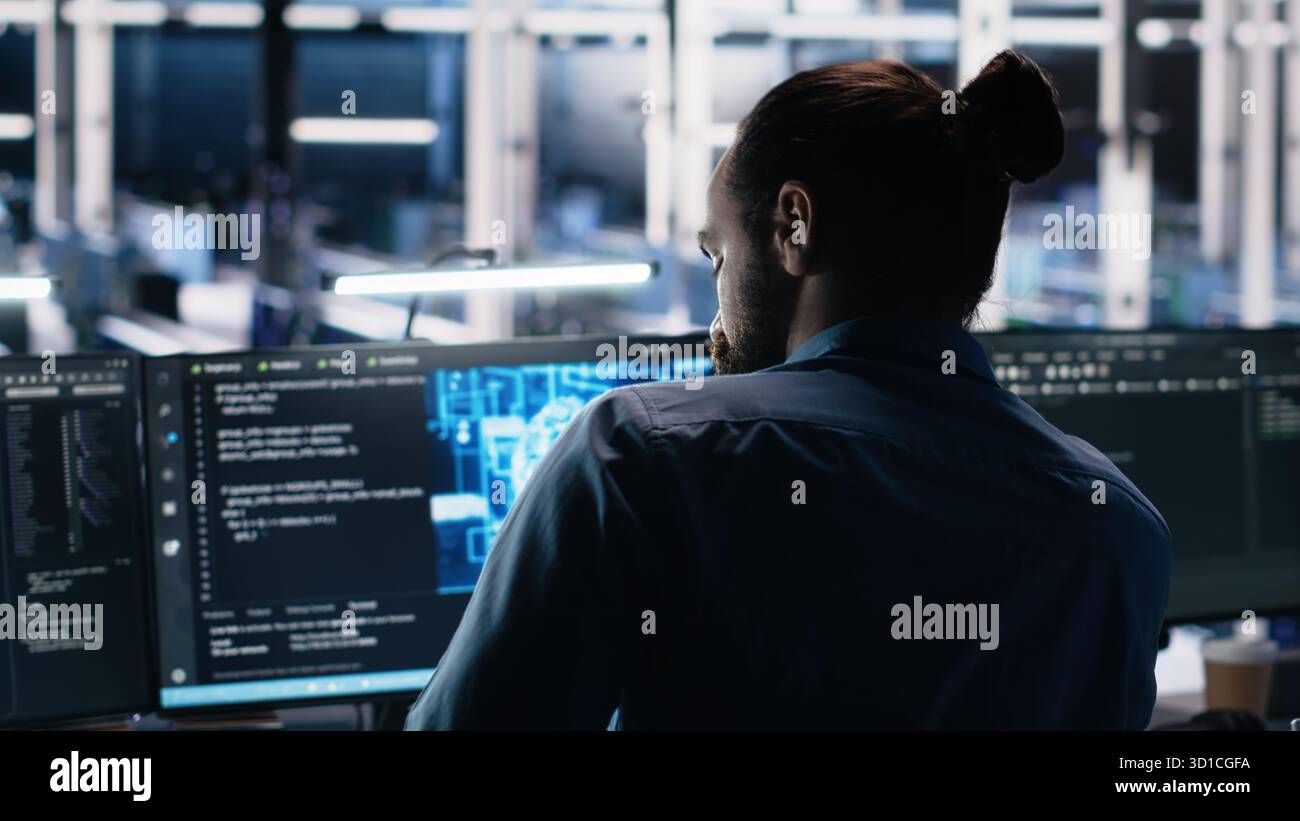 Data center computer scientist using PC to monitor neural network using ...