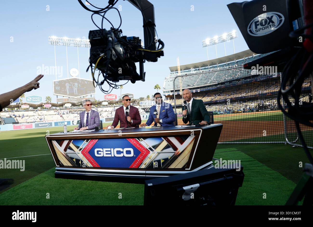 Commentators for Fox Sports television talk during a pre-game show ...