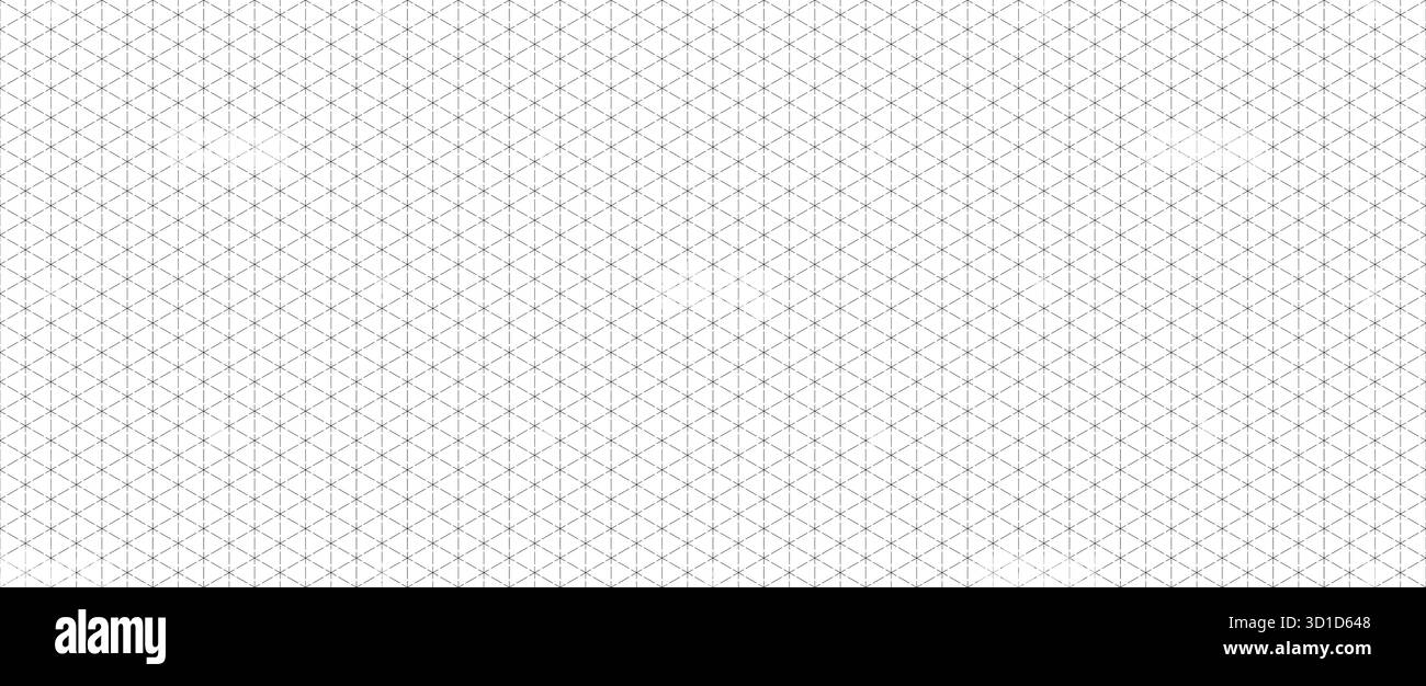Seamless isometric grid paper. Dashed linear triangular blueprint repeating pattern. Black graph guide background for engineering, architect, technical drawing. Vector lined ruler sheet page template Stock Vector