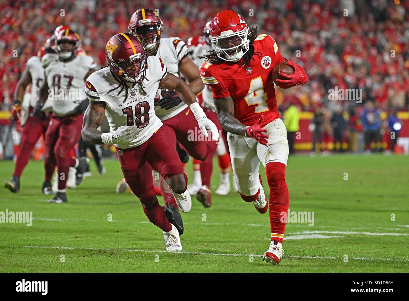 Kansas City Chiefs wide receiver Rashee Rice (4) runs for a touchdown ...