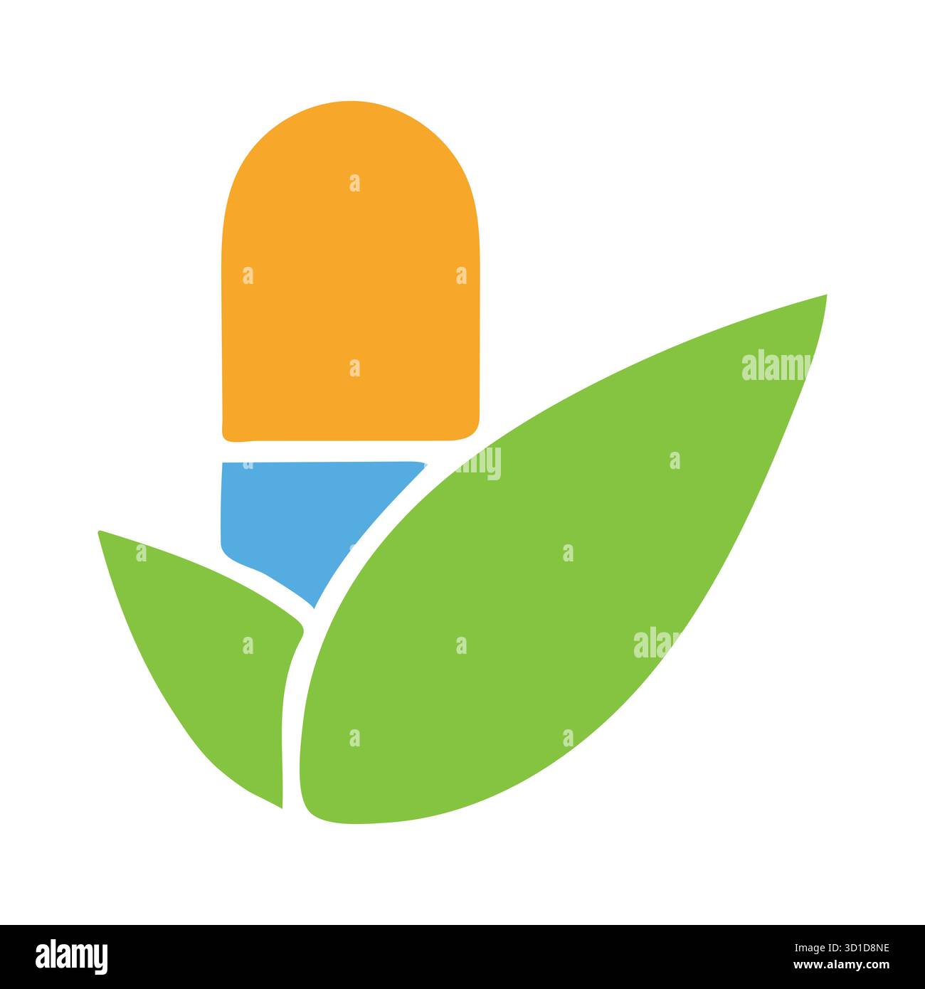 Natural Medicine Logo: Colorful Capsule Icon Nestled in Green Organic Plant Leaves Stock Vector