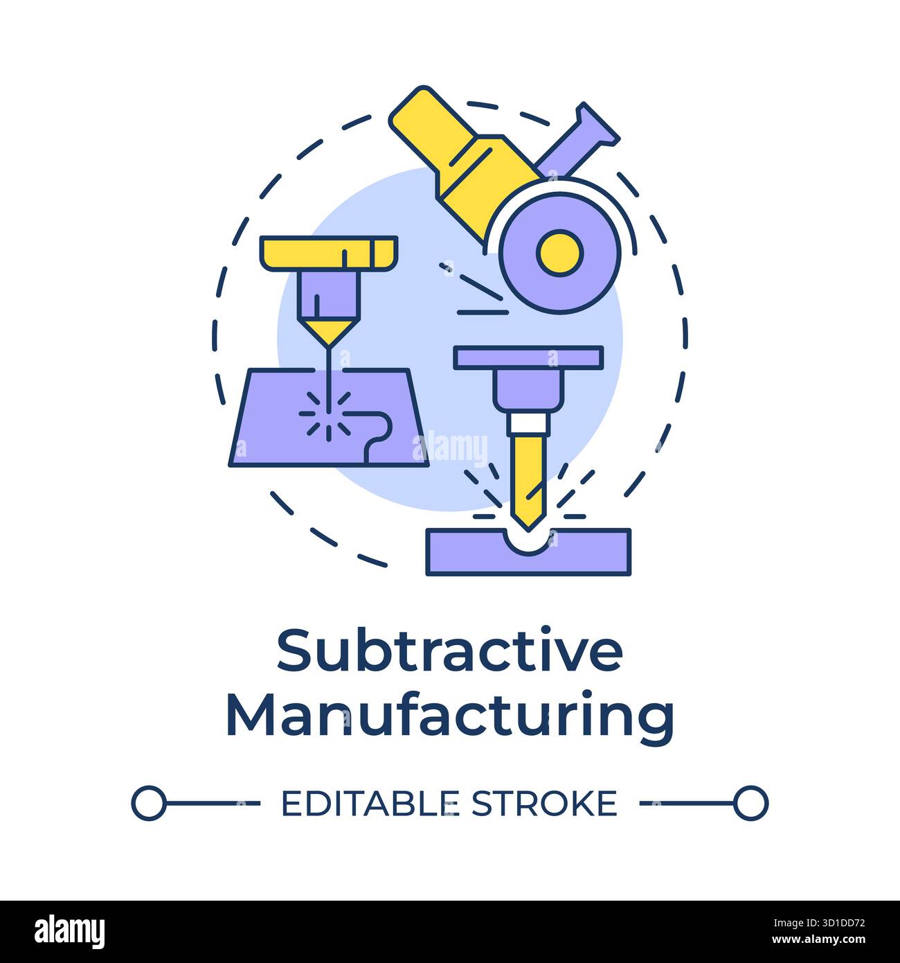 Subtractive manufacturing multi color concept icon Stock Vector