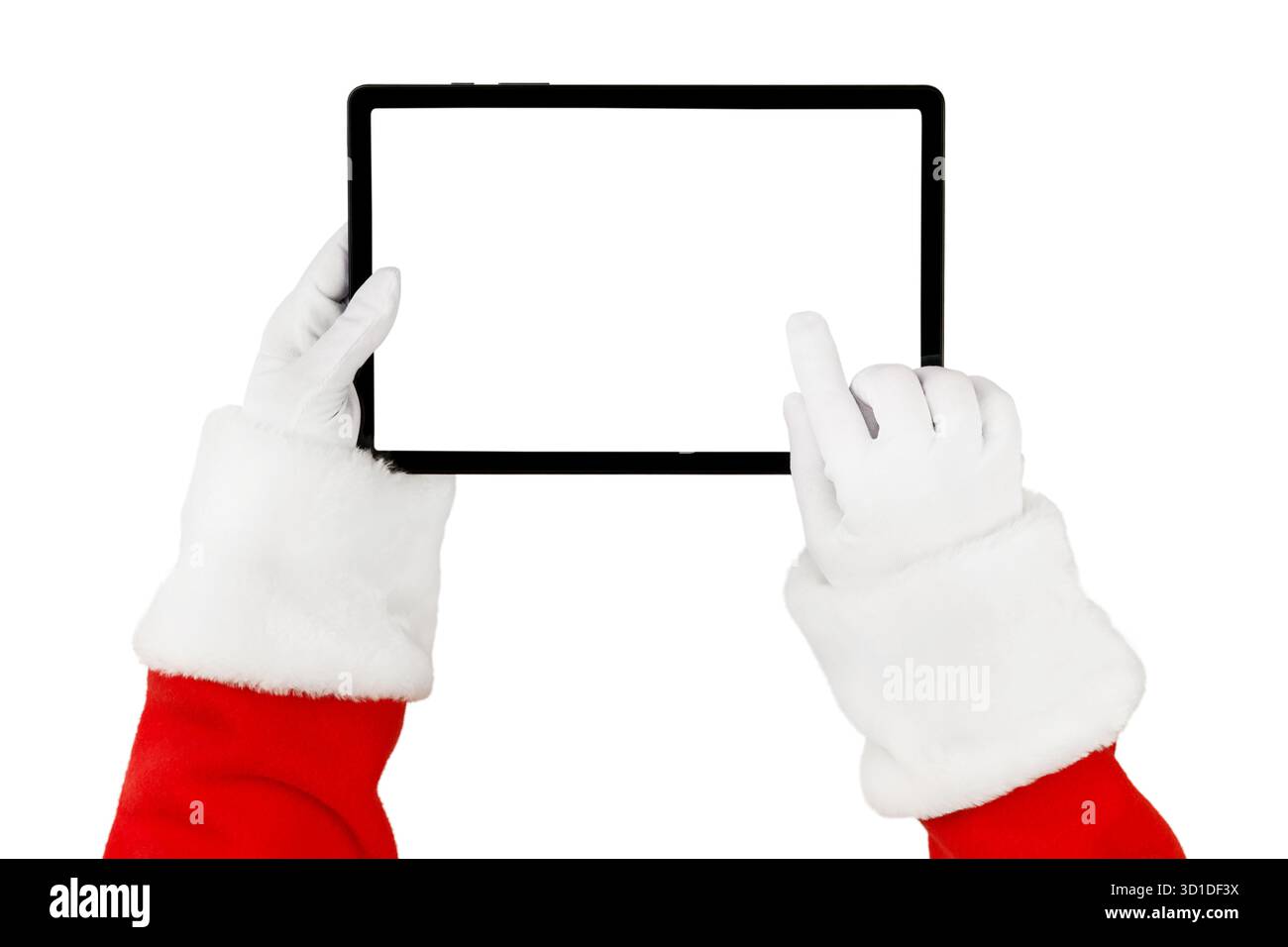 Christmas Santa Claus hand holding and pointing to white blank of ...