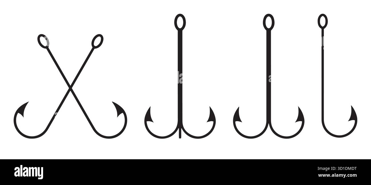 Fishing Hook Icon Set. Single, Double, and Treble Hook Designs for ...