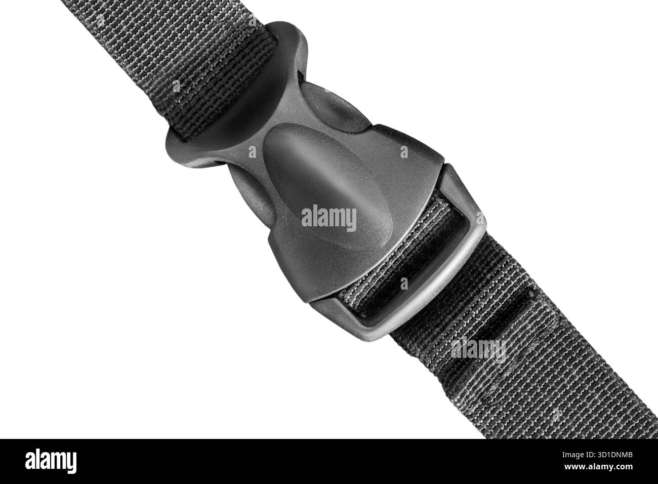 Black plastic fastex clasp strap isolated on white background Stock Photo