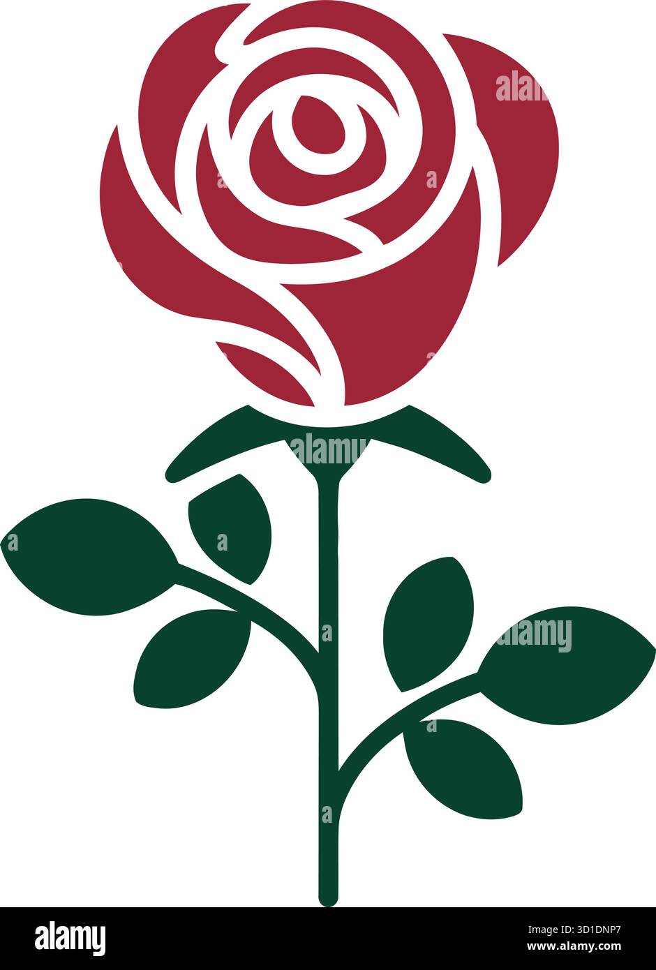 Abstract Red Rose Vector – Minimalist Floral Icon with Green Stem and ...