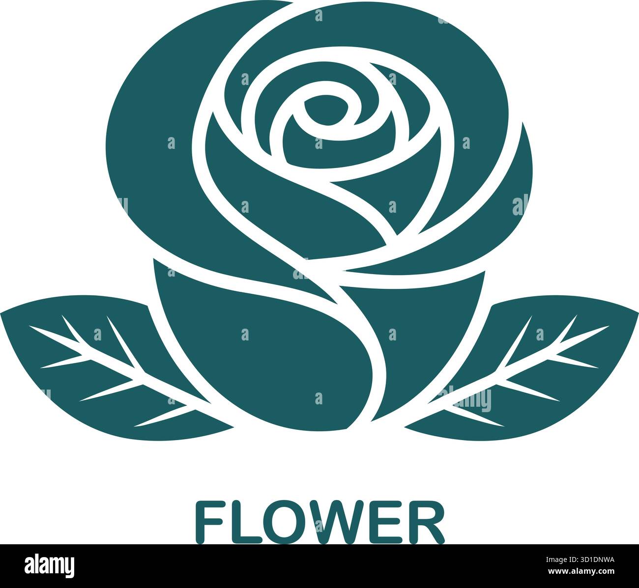Minimalist Rose Flower Vector – Stylized Green Botanical Icon with Text for Branding Stock Vector