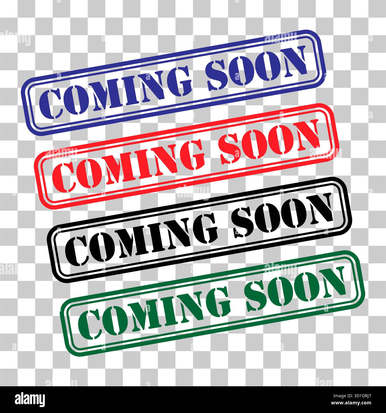 Set of coming soon stamp symbol, label sticker sign button, text banner ...