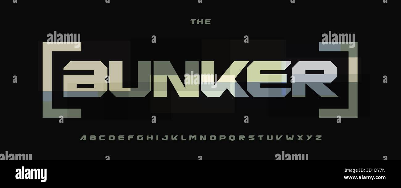 Military tactical display font, square angular wide alphabet, strong ...