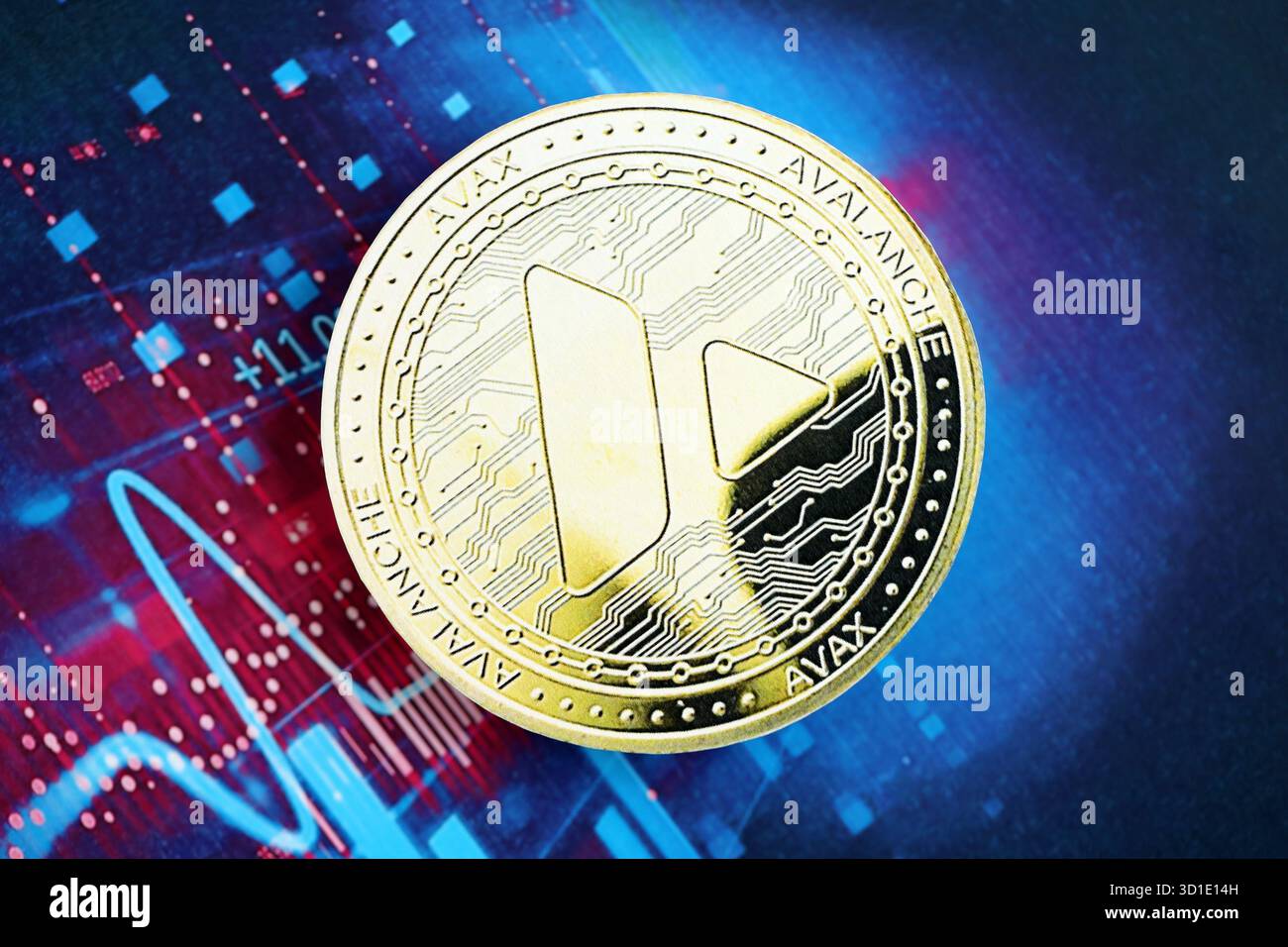 KYIV, UKRAINE - OCTOBER 9, 2025 Avalanche AVAX cryptocurrency coin sticker  on futuristic blue chart banner. Concept of modern crypto money Stock Photo  - Alamy