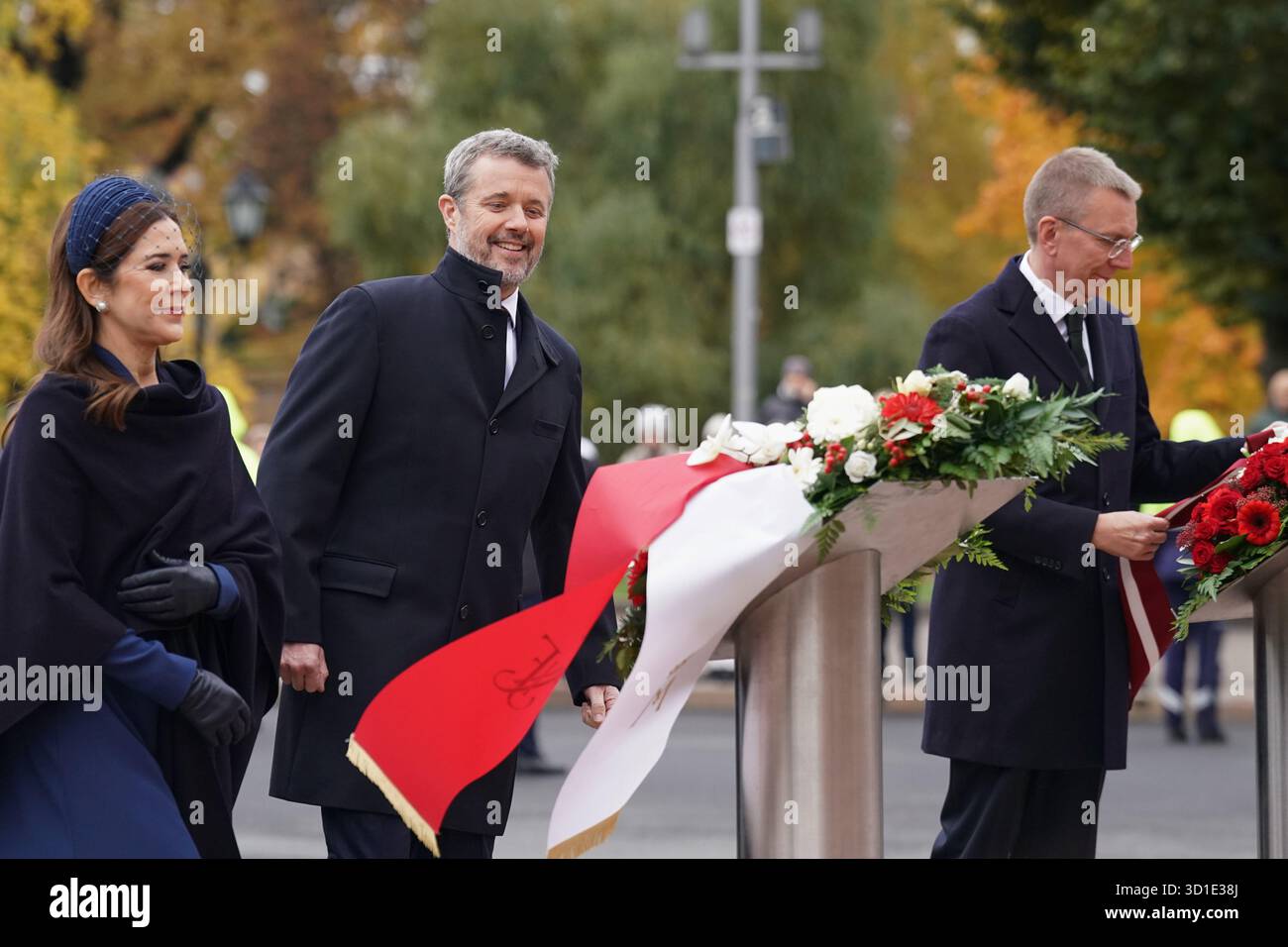 Denmark's King Frederik X, center, Queen Mary, left, and Latvia's ...