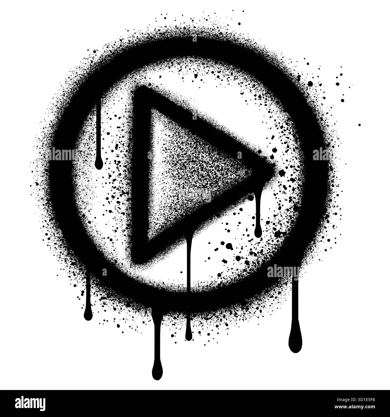 Graffiti play button icon with black spray paint isolated on white ...