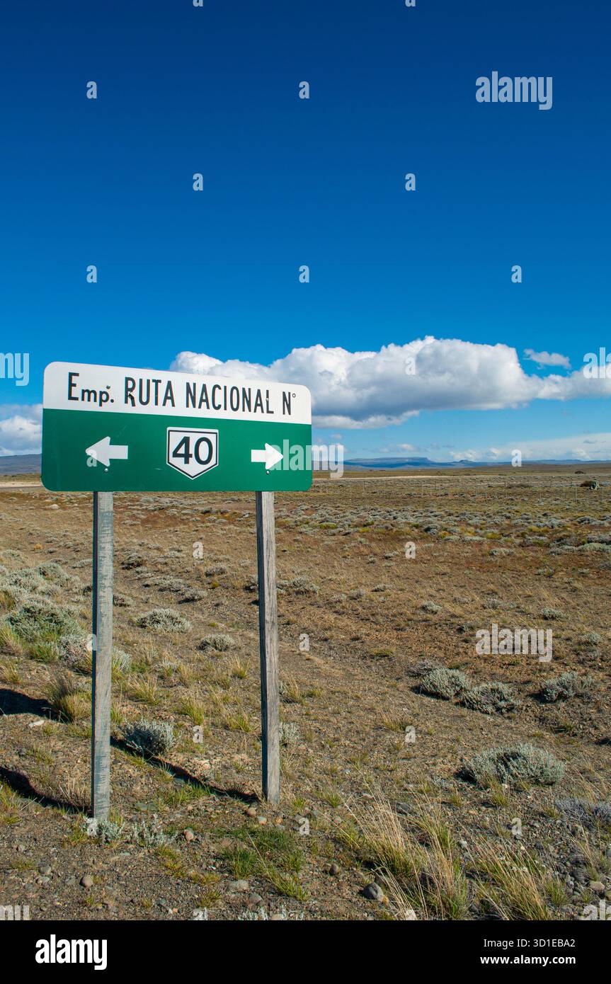 Patagonia, Argentina: sign of National Route 40 (RN40 or Ruta 40 ...