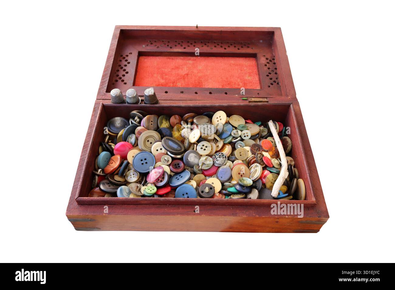 many old buttons are in a box Stock Photo