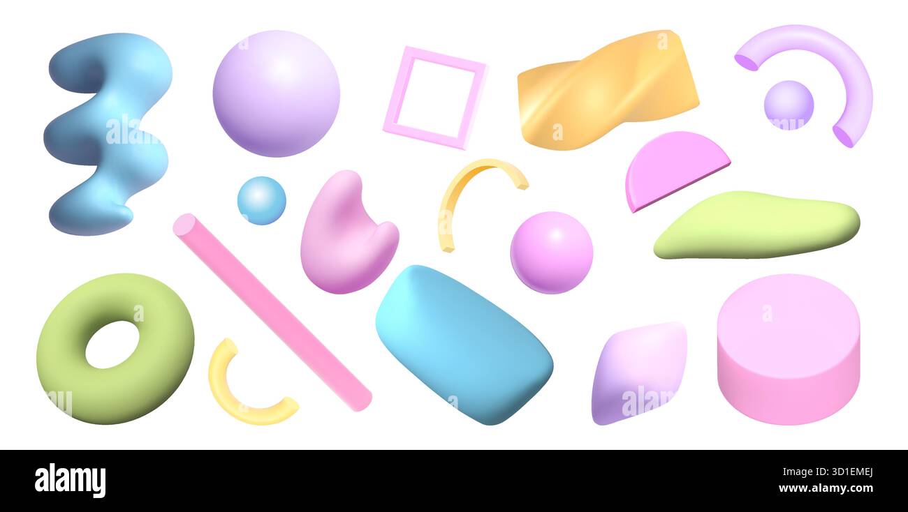 Set of assorted pastel 3D abstract objects in various geometric forms ...