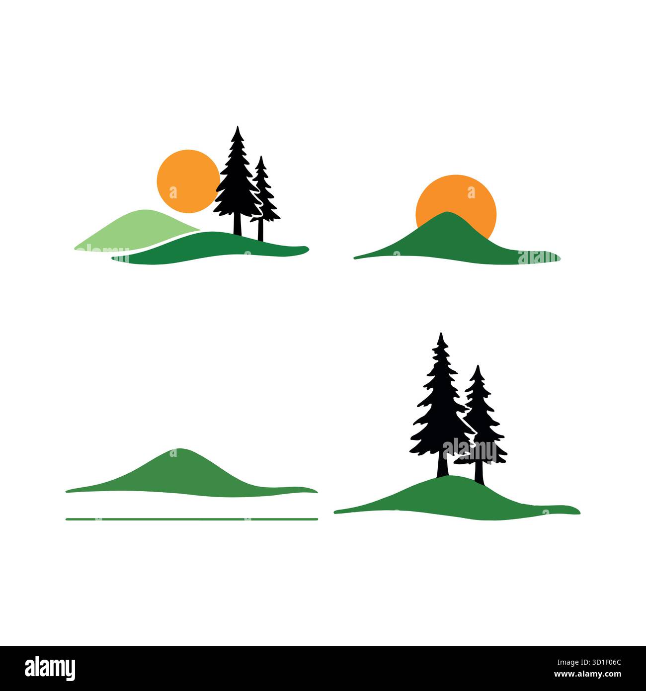Minimalist Pine Tree Sunset Landscape Logo Vector Set Stock Vector ...