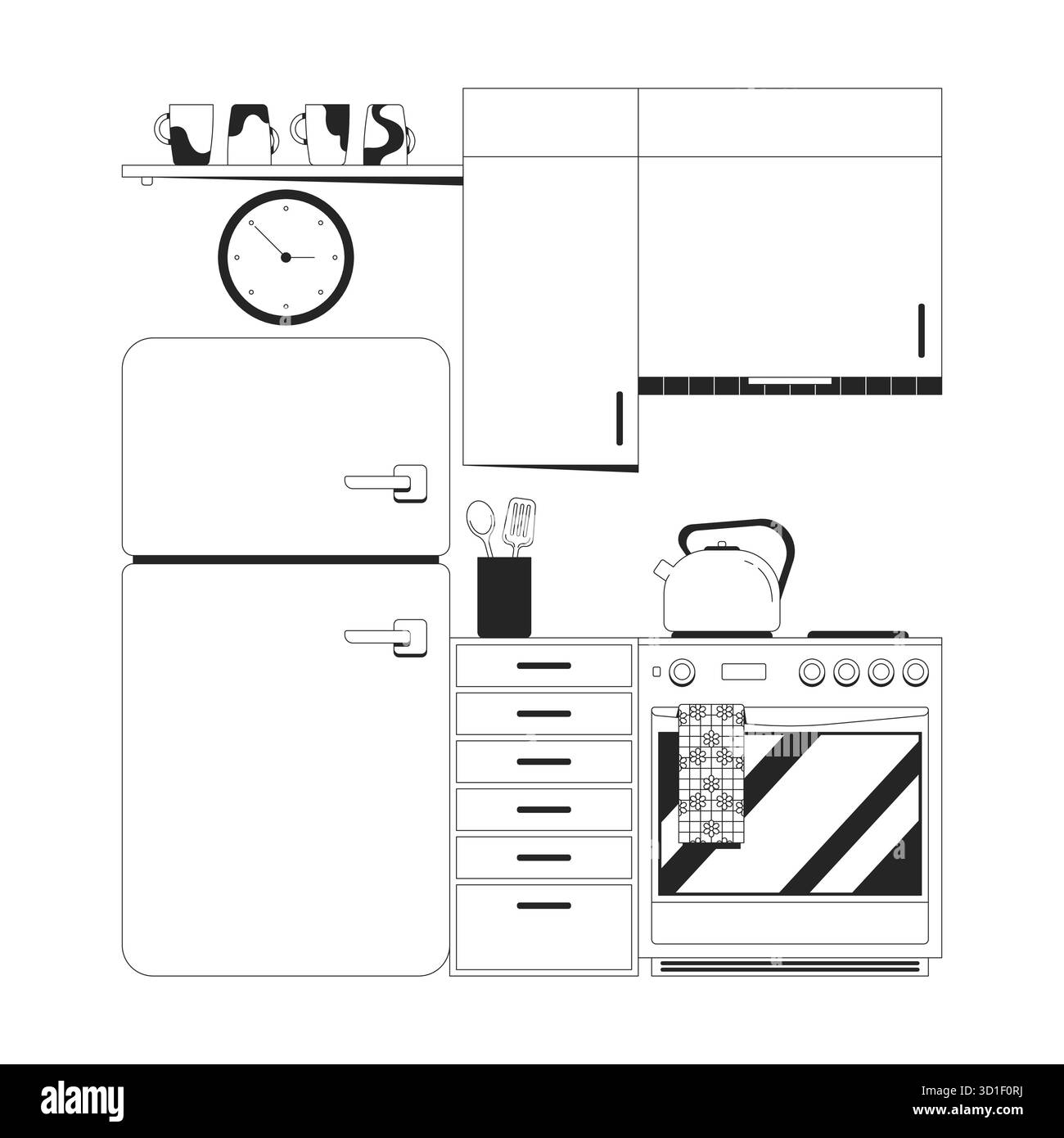 Kitchenette outline illustration Stock Vector