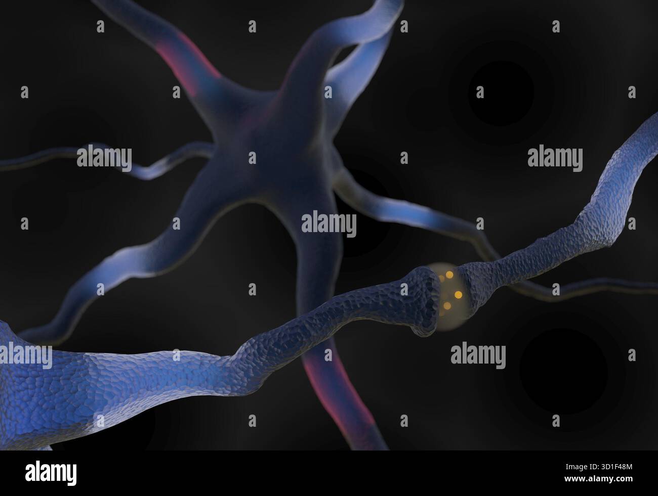 Synapse and Neuron cells sending electrical chemical signals 3d render ...