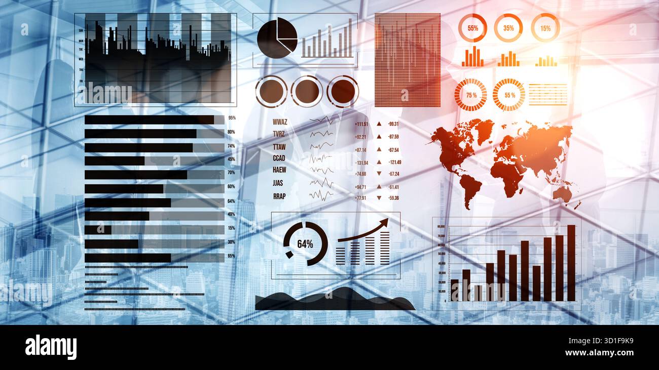 Data Visualization Elements with Charts, Graphs, and World Map on ...
