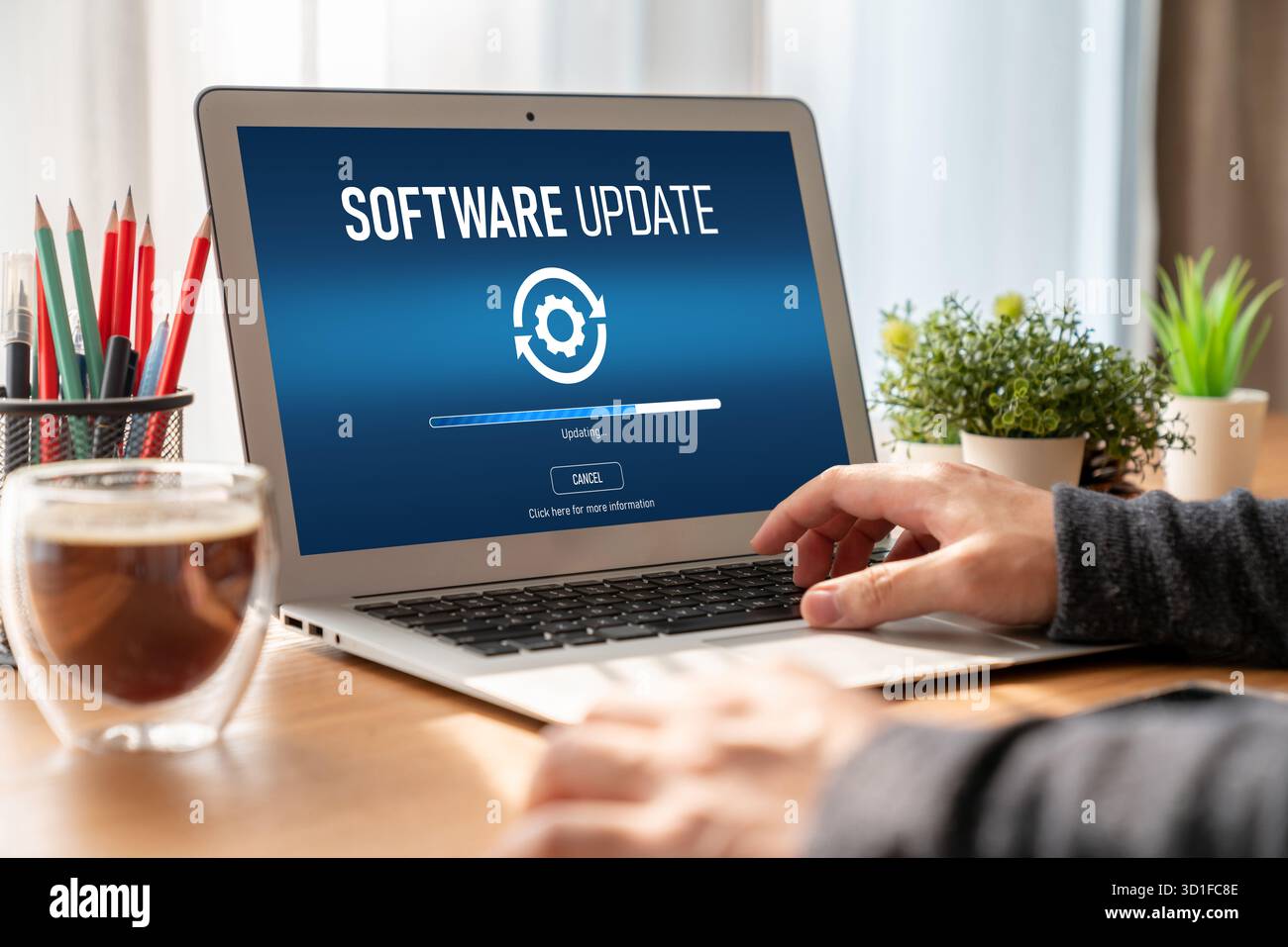 Software update on computer for modish version of device software upgrade Stock Photo