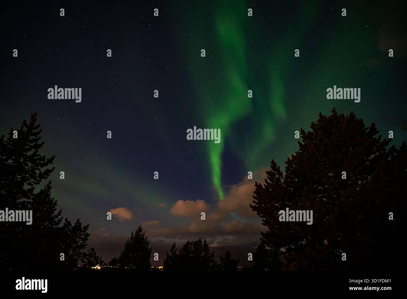 A stunning display of the Northern Lights illuminates the night sky ...