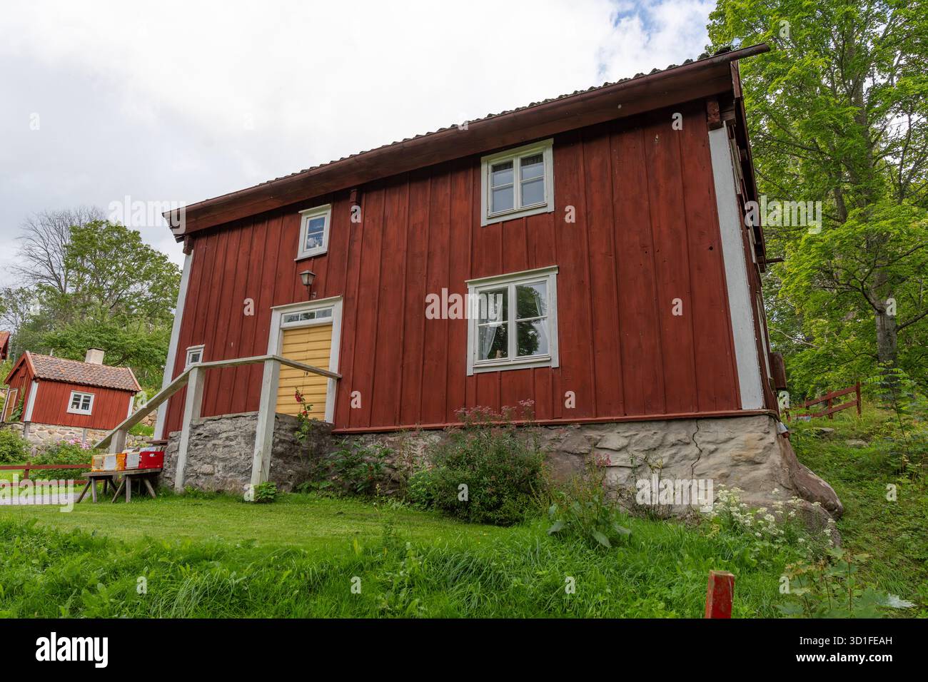 Traditional Red Wooden Swedish House in Countryside Stock Photo - Alamy