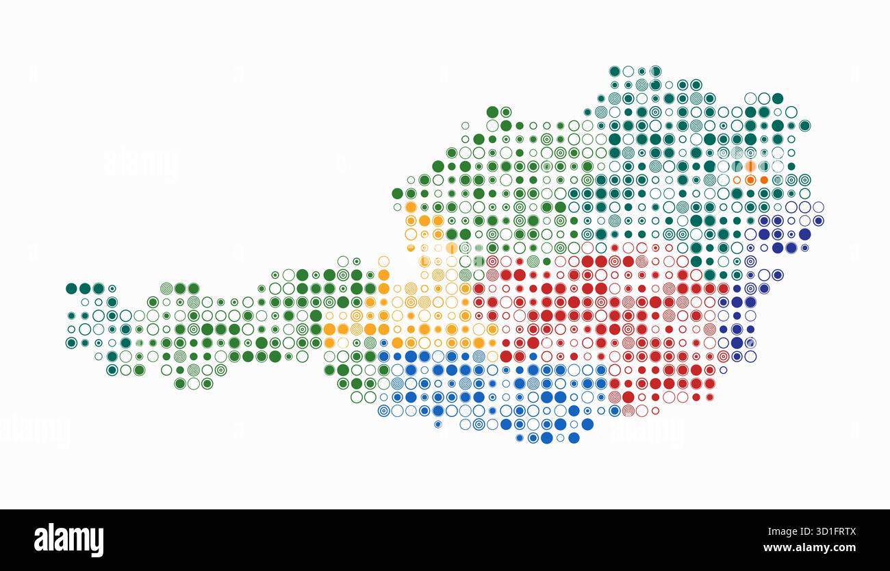 Austria, shape of the country built of colored cells. Digital style map ...
