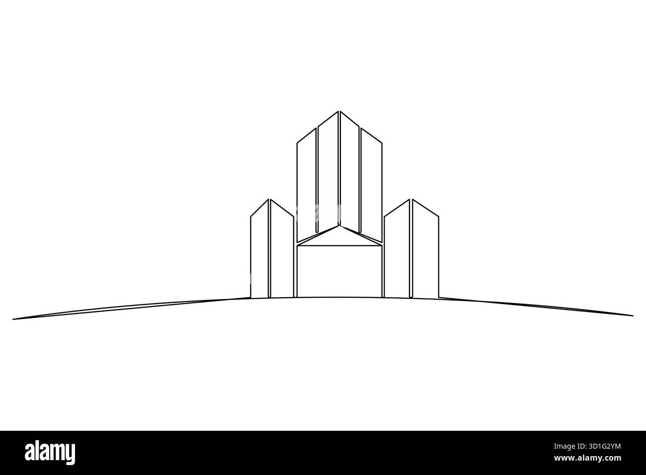 Office building continuous one line drawing minimalist outline vector ...